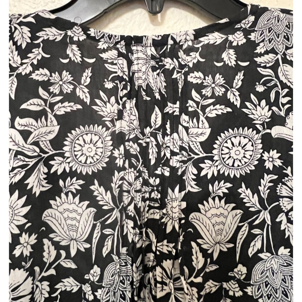 PANEROS Chloe Shirt Midnight Garden Black/White Floral Ruffle Neckline Preppy L - Picture 7 of 9